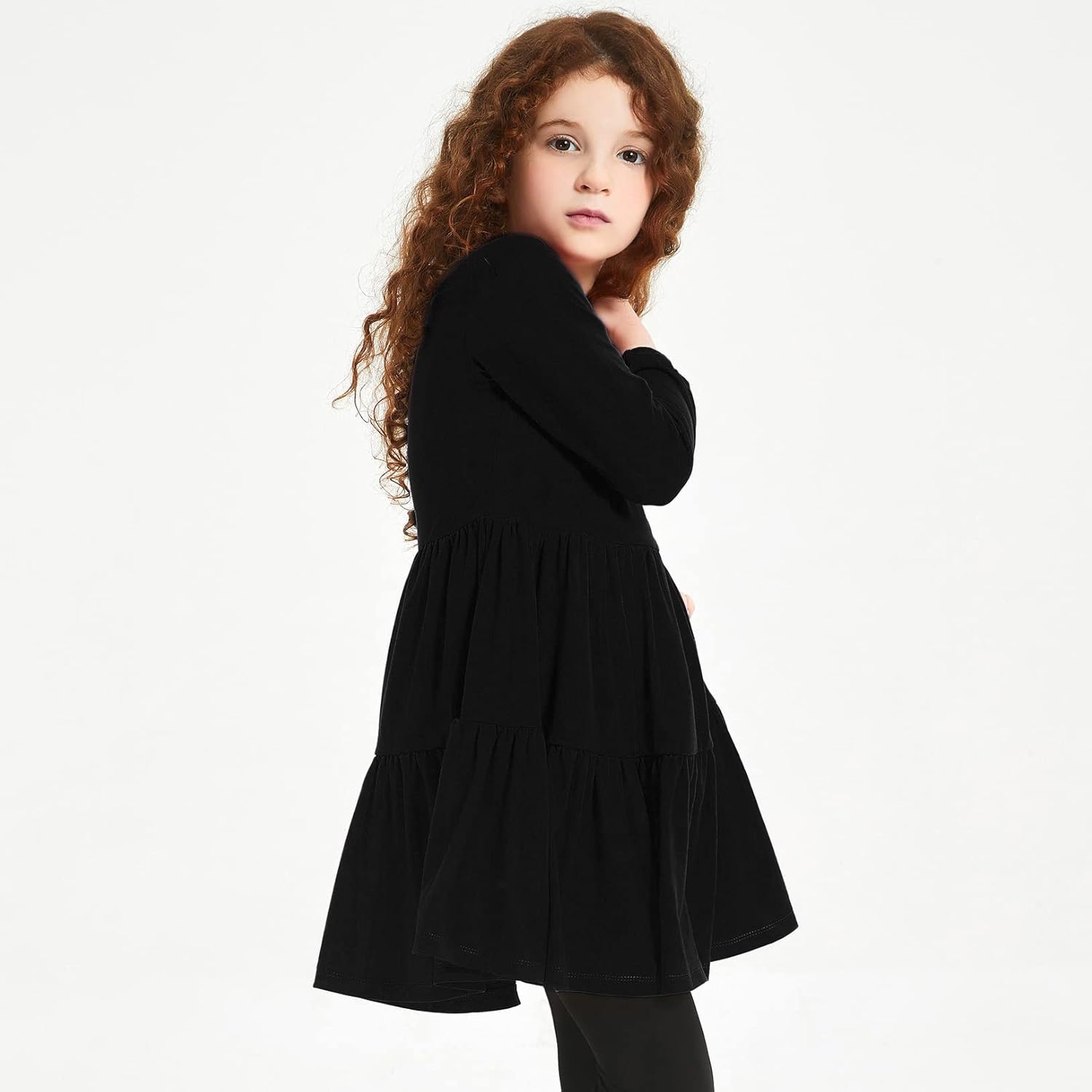 Perfashion Girls Long Sleeve Dresses Tiered Ruffle Swing Tunic Midi Dress 4-13Y - Image 5