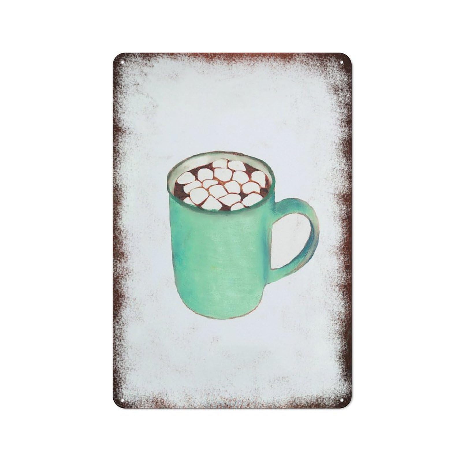 peiyeety Metal Tin Sign Hot Cocoa Minimalist Watercolor Pattern Vintage Rustic Wall Art Kitchen Bathroom Bedroom Living Room Cafe Farmhouse Office Garage Home Bar Laundry Room Porch Patio 6x8 Inch