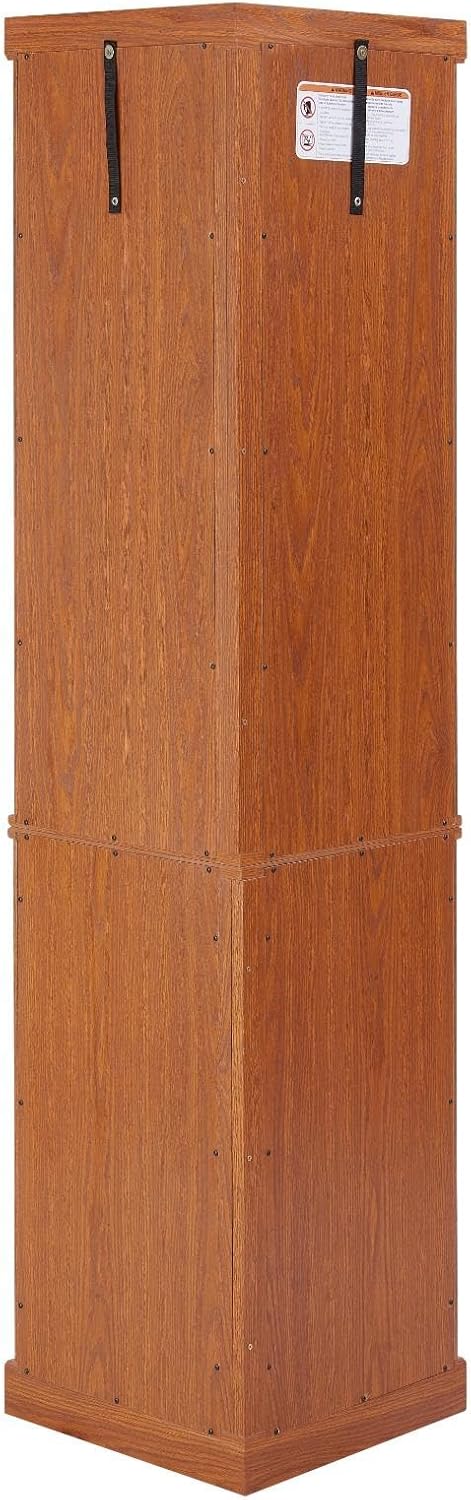 Corner Curio Cabinet with Glass Door & Lights, Light Oak Display Case with Adjustable Glass Shelves for Living Room, Bar, Kitchen, Lighted Corner China Cabinet for Collectible