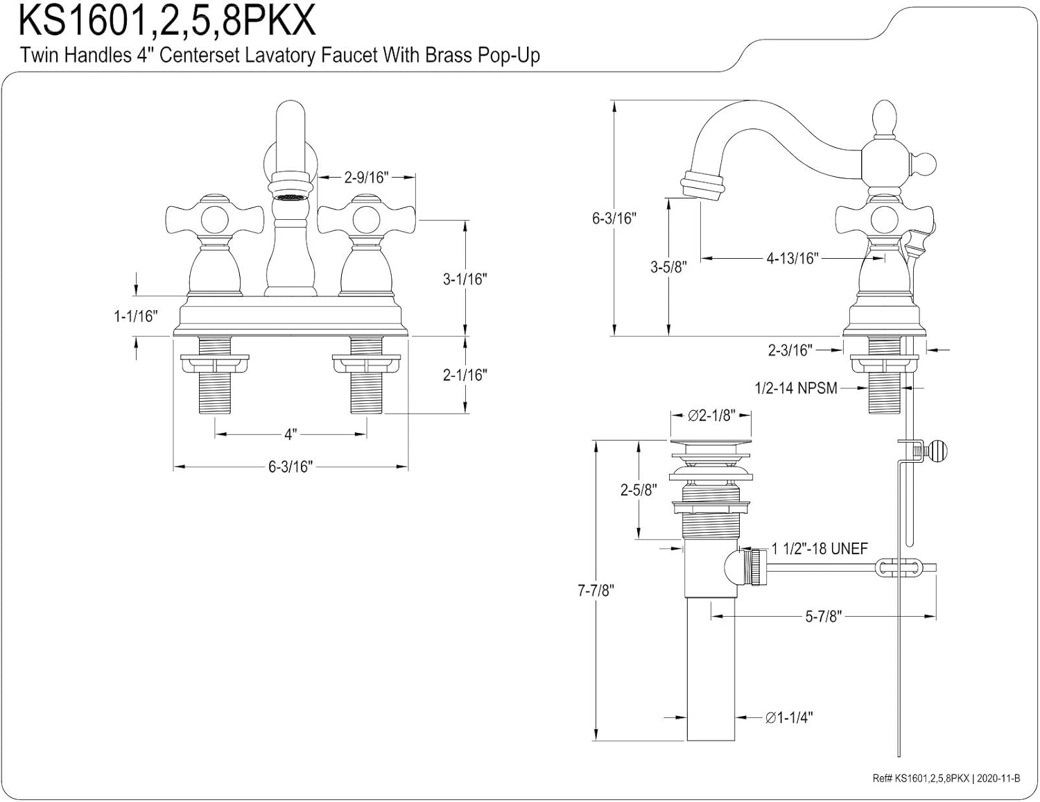 Kingston Brass KS1601PKX 4 in. Centerset Bathroom Faucet, Polished Chrome