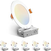 Amico 6-Pack 6 Inch 5CCT Selectable Ultra-Thin LED Recessed Lights - Dimmable Canless Wafer Downlights, 1050LM, IC Rated ETL