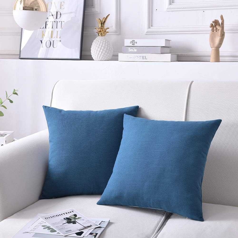 ALBAD Throw Pillow Covers 18 x 18 Inch Sets of 2 Blue Decorative Square Throw Pillow Cover Cushion Case Sofa Durable Modern Stylish Linen Blue Throw Cushion Covers Hidden Zipper
