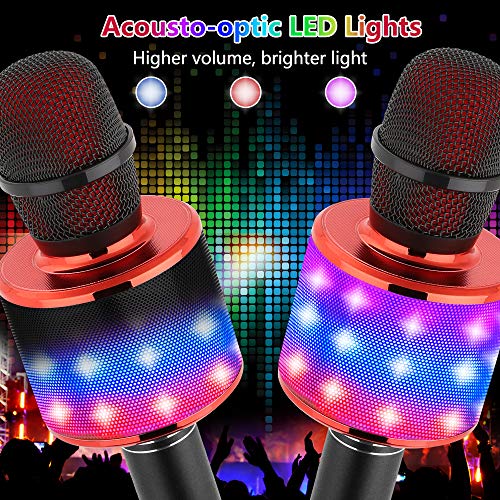 Image of Amazmic Kids Karaoke Microphone Machine Toy Bluetooth Microphone Portable Wireless Karaoke Machine Handheld with LED Lights, Gift for Children Adults Birthday Party, Home KTV(Black Red)