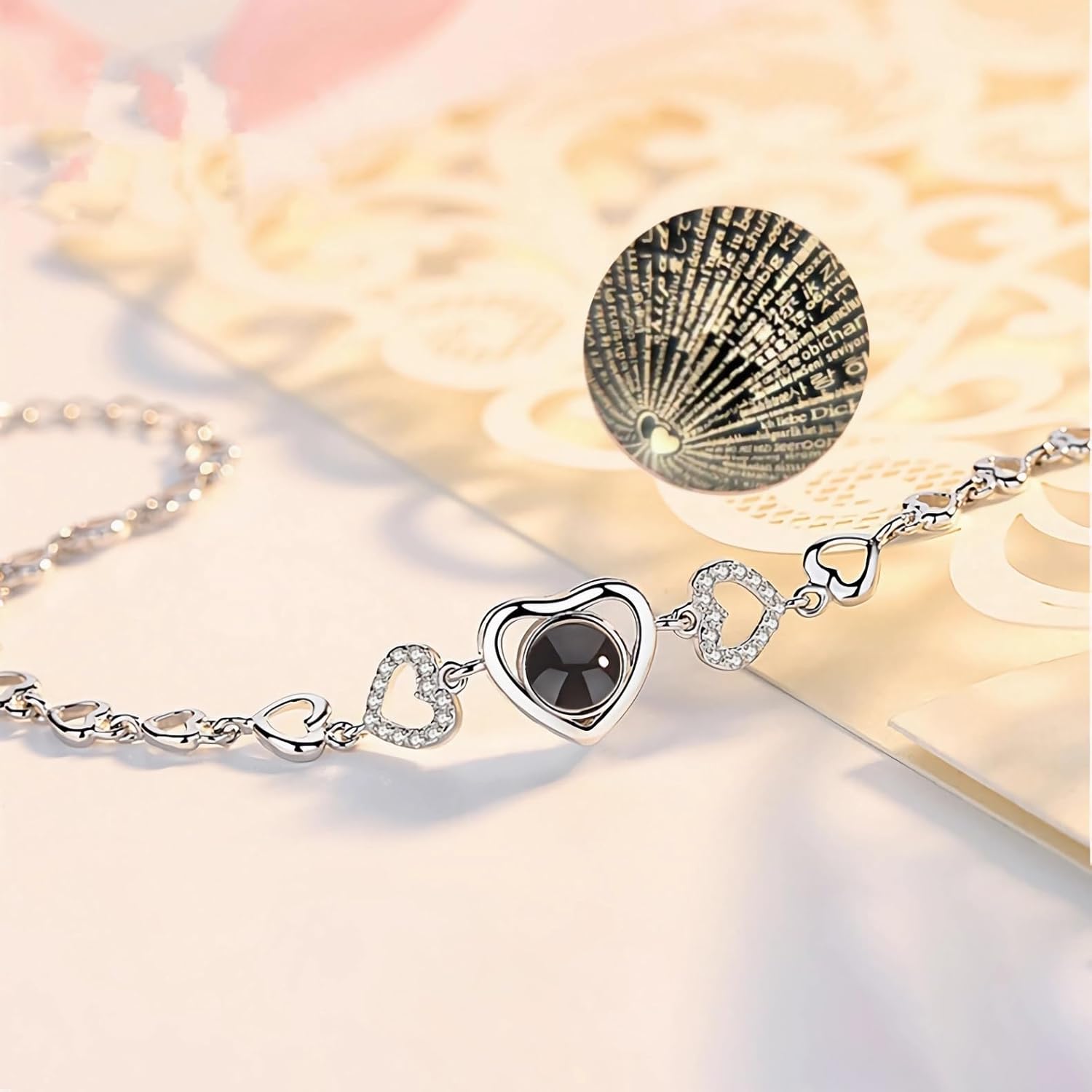 925 Sterling Silver Heart Bracelet Cubic Zirconia White Gold Plated Adjustable Love Heart-link Bracelet for Women - Image 4