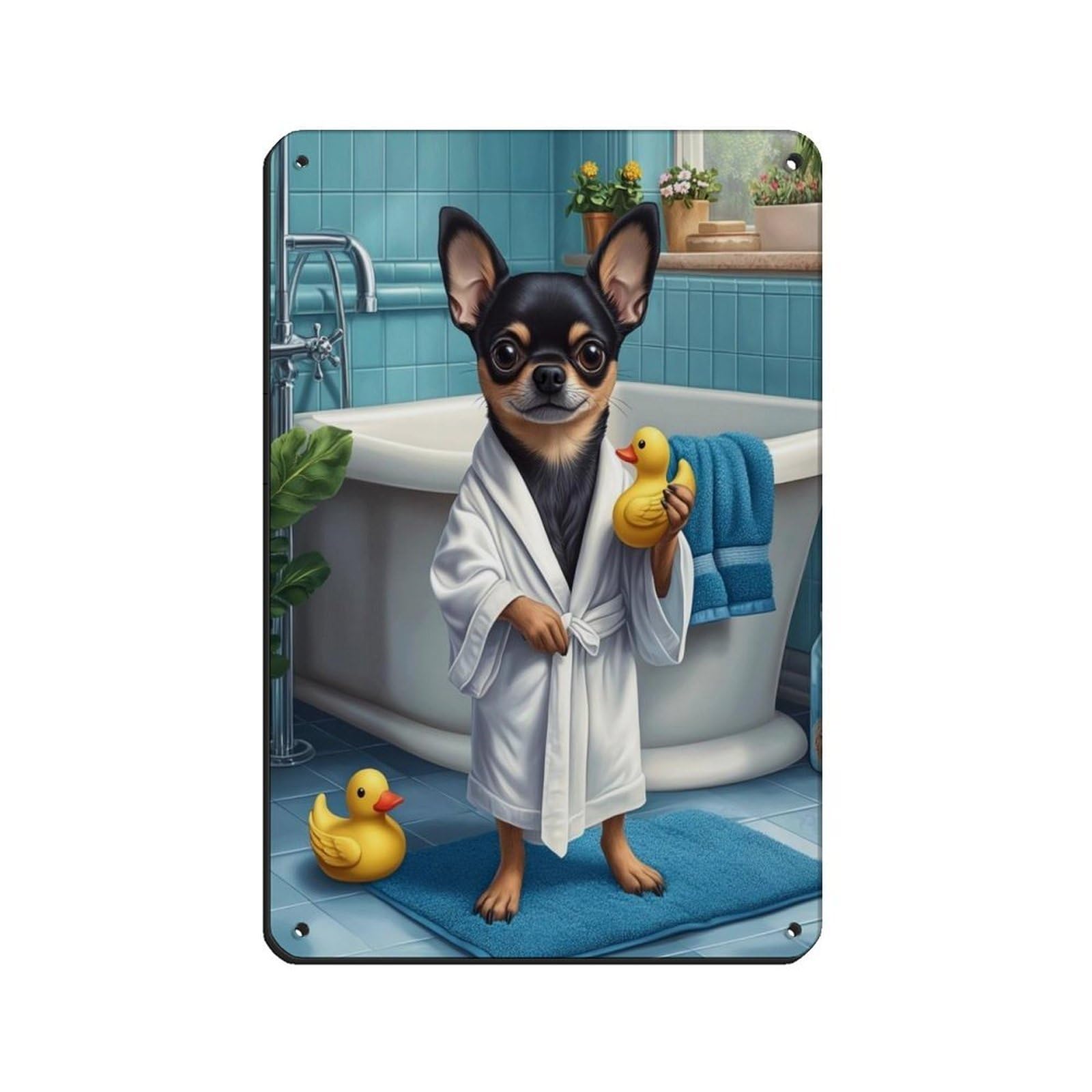 Black Chihuahua in Bathtub Art Retro Poster Metal Tin Sign Chic Art Retro Iron Painting Bar People Cave Cafe Family Garage Poster Wall Decoration 8x12inch(20x30cm)