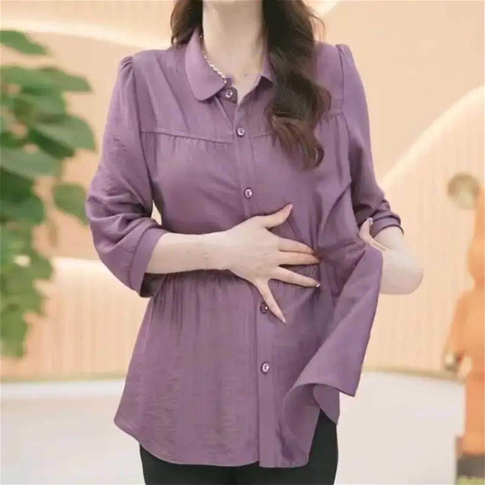 Blusa holgada de algodón para mujer, de media manga, con botones, sencilla, informal, holgada