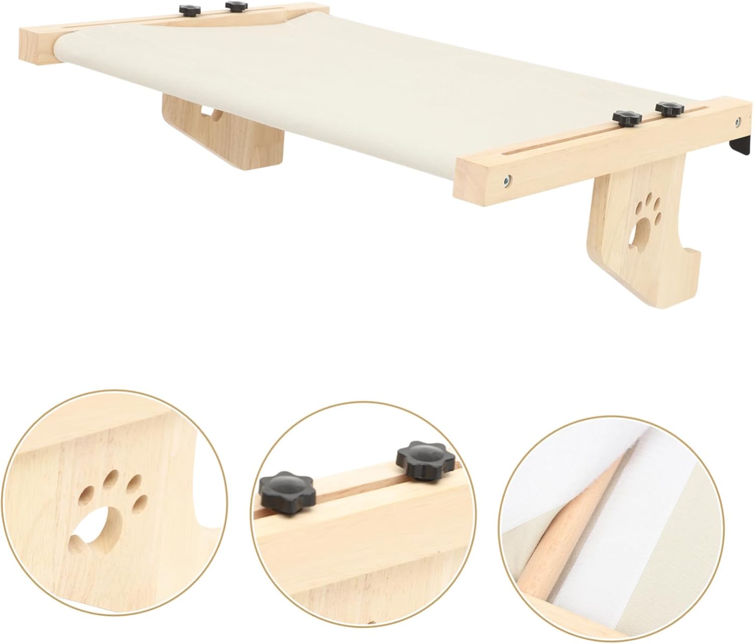 Adjustable Thickened Cat Window Hammock Bed Sturdy No-Suction Design Large Wooden Cat Perch for Indoor Easy to Install Window Shelf