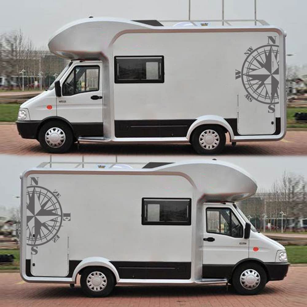 2 adesivi universali per camper, camper, roulotte, bussola, grandi adesivi laterali auto, 58 cm x 96,5 cm, colore nero