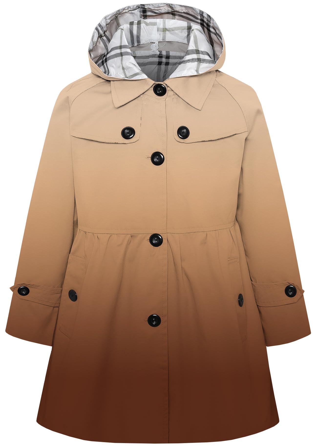 Betusline Girl's Single Breasted Trench Coat Hooded Dress Coat Outerwear