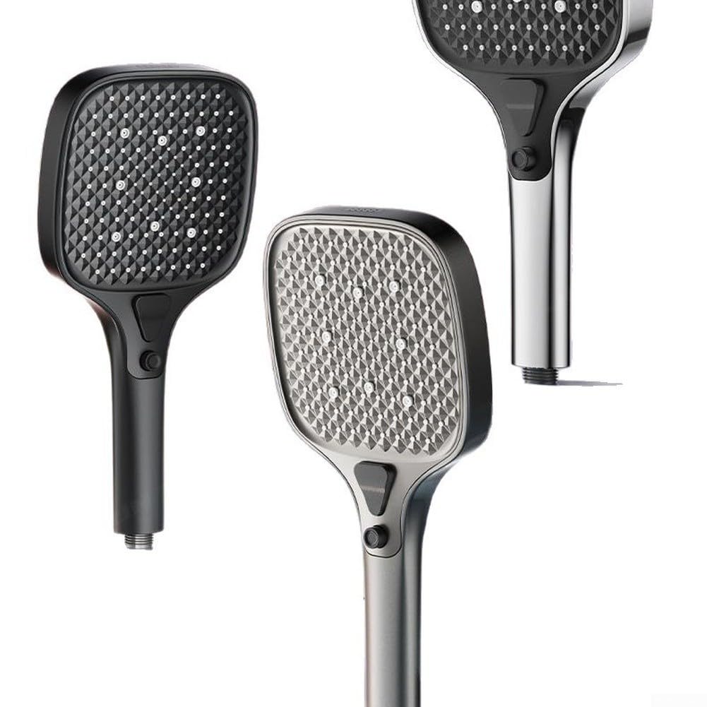 Alcachofa de para ducha Alta Presión 15cm 4 Modos Lluvia Masaje Ahorro Agua con Manguera y para soporte ABS Gris Estrellado(black)