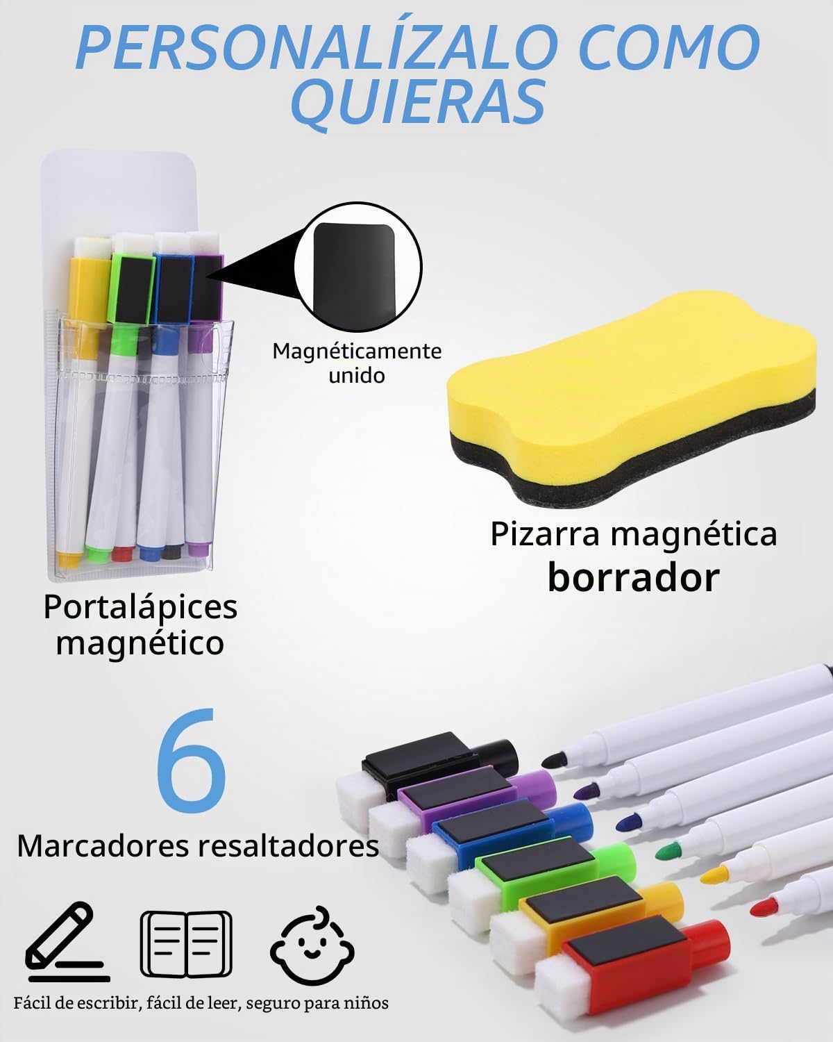 Pizarra Magnética para Nevera Transparente A4- Planificador Semanal y Mensual Magnético para Menú, Lista de la Compra y Tareas, Incluye 2 Pizarras, 12 Rotuladores