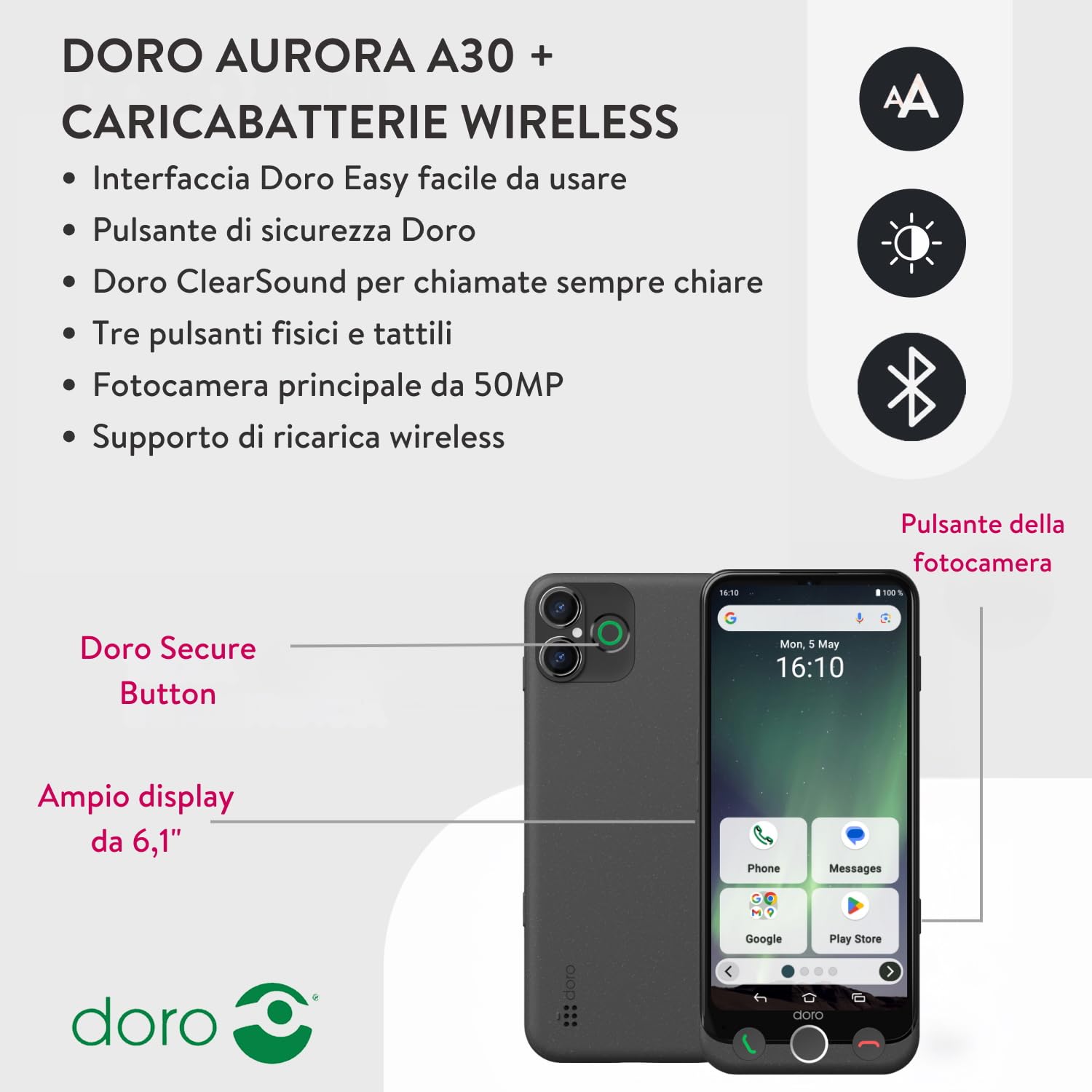 Doro Aurora A30 + WCS Graphite Smartphone - Dettaglio