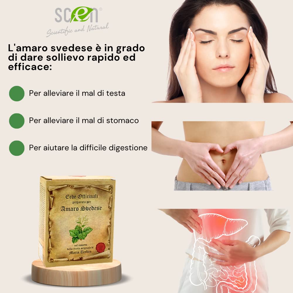 SCEN Preparato per FARE Amaro Alle Erbe Svedesi Ricetta Amaro Svedese Maria Treben Originale Digestiva Diuretica Drenante 100% Naturale 90,02 grammi per Ottenere 1,50 litri di Bevanda