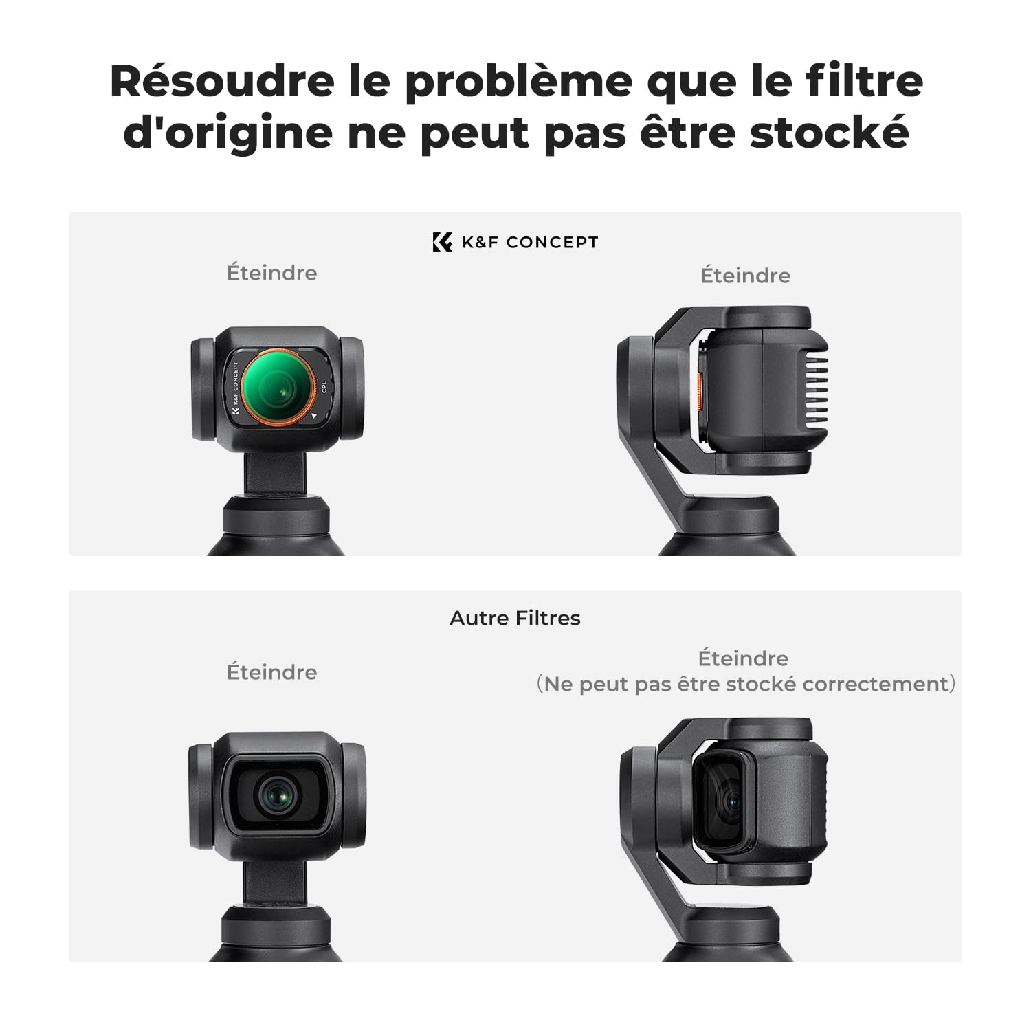 K&F CONCEPT Black-Mist 1/4 ND16 ND64 ND256 Magnétique Compatible avec DJI Osmo Pocket 4/ Pocket 3 et Film de Protection