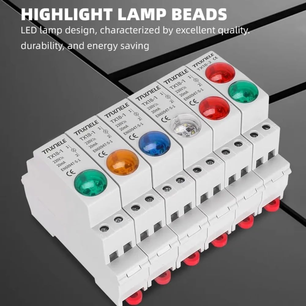 Voyant LED Sur Rail DIN 230V AC/DC - Rouge/jaune/vert - Pour Circuits Industriels, Télécom - IP20