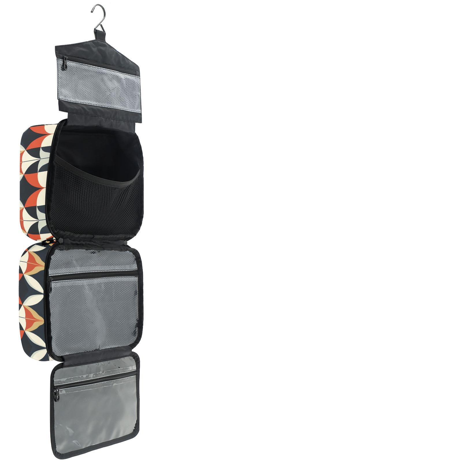 YNNALE Sewing Supply Organizer Bag, Black Red Mid Century Pattern Portable Sewing Bags with Pockets&Hanger, Sewing Storage Box Case for Sew Supplies/Kit/Tools/Accessories (BAG ONLY)