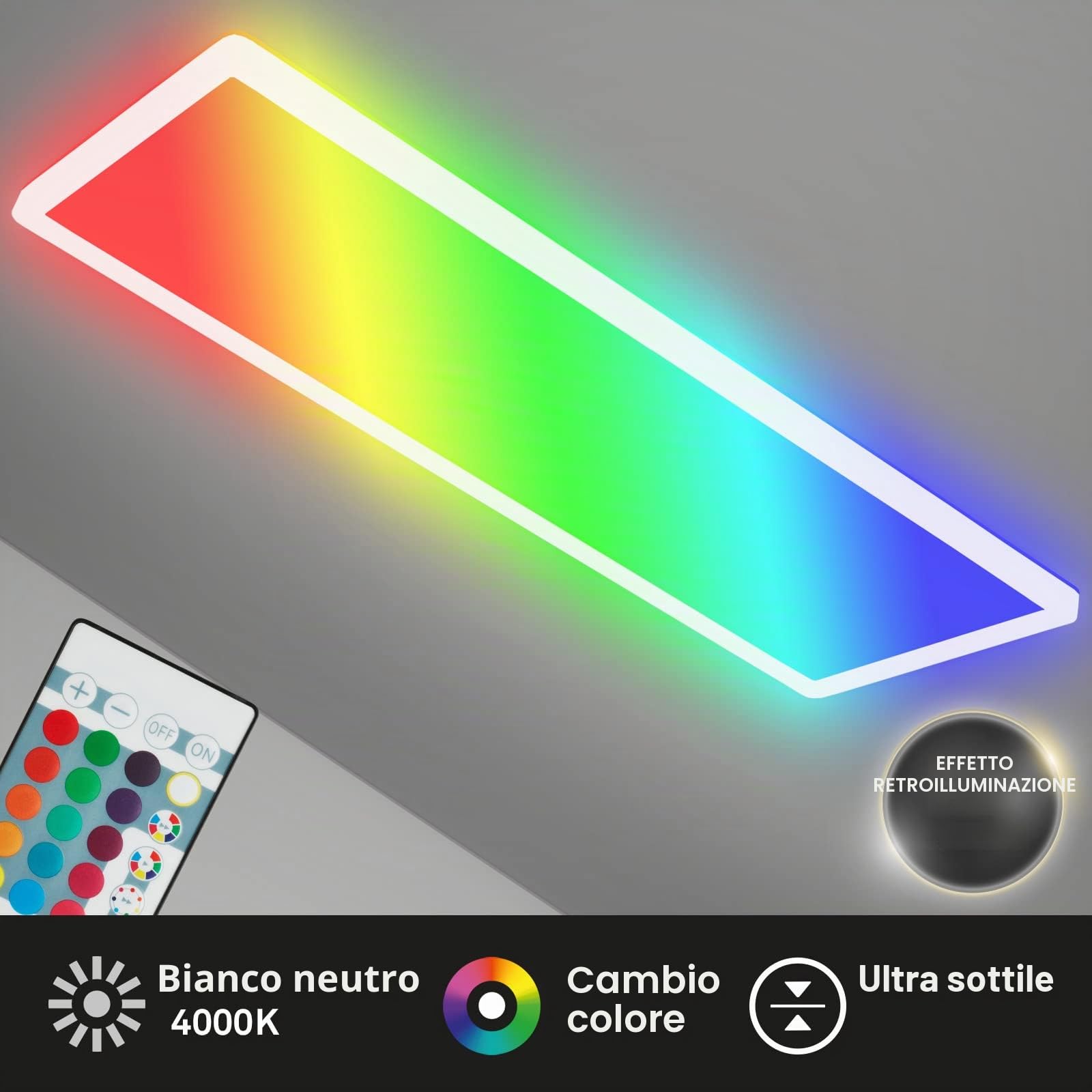 Briloner Leuchten - Ultra Flat Ceiling Light RGBW, LED Ceiling Light with Backlight, Neutral White, LED Panel, Colour Changing, Dimmable, Remote Control, White