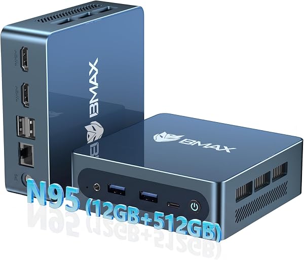 BMAX Mini PC B4Plus, Intel Alder Lake-N95 (hasta 3, 4GHz) 12GB LPDDR5 512GB SSD, Win-11Pro, Mini Ordenador, Double Écran 4K@60Hz,Type-C,HDMI, WiFi 5/BT5.0 Micro PC para para Hogar, Oficina, Empresa - 1
