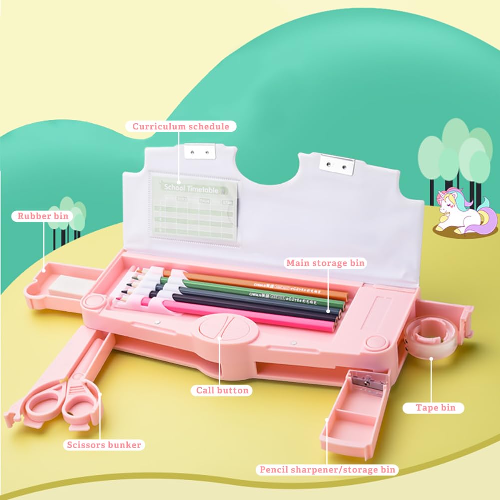 FEWOFJ Cute Cartoon Pencil Case for Girls,Pop Up Multifunctional Pencil Box with Sharpener,Schedule,School Supplies,Durable Kids Pencil Pouch with Compartments - Image 4