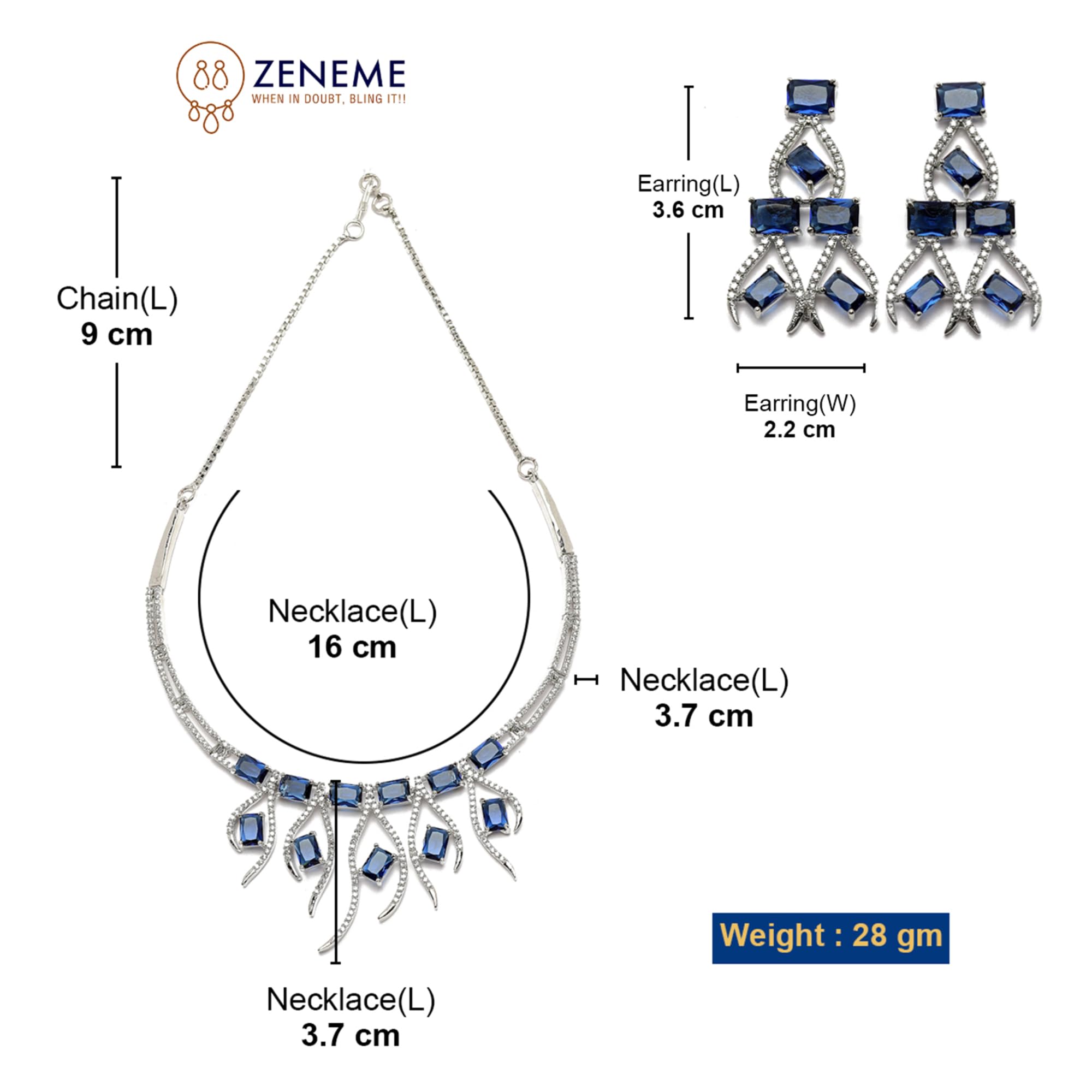 Rhodium-Plated American Diamond Studded Necklace Set