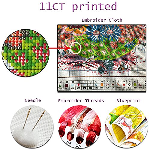 Cross Stitch Counted Kits Stamped Kit Cross-Stitching Pattern for Home Decor, 11CT Pre-Printed Fabric Embroidery Crafts Needlepoint Kit (Printed Kits,Birds Gather in Garden)