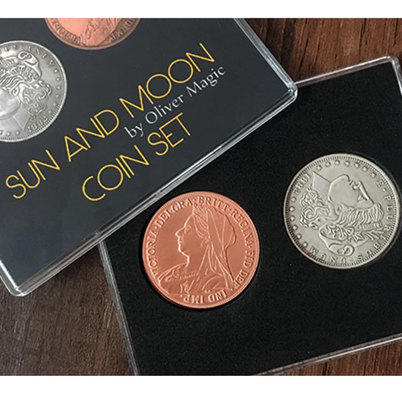 Sun and Moon Coin Set Magic Tricks Coin Transposition Vanishes Magic Magician Close Up Table Illusions Gimmicks Prop Mentalism