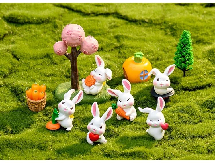 6 Pcs Rabbit Figures for Kids, Animal Toys Set Cake Toppers, Rabbit Fairy Garden Miniature Figurines Collection Playset for Christmas Easter Birthday Gift Desk Decorations