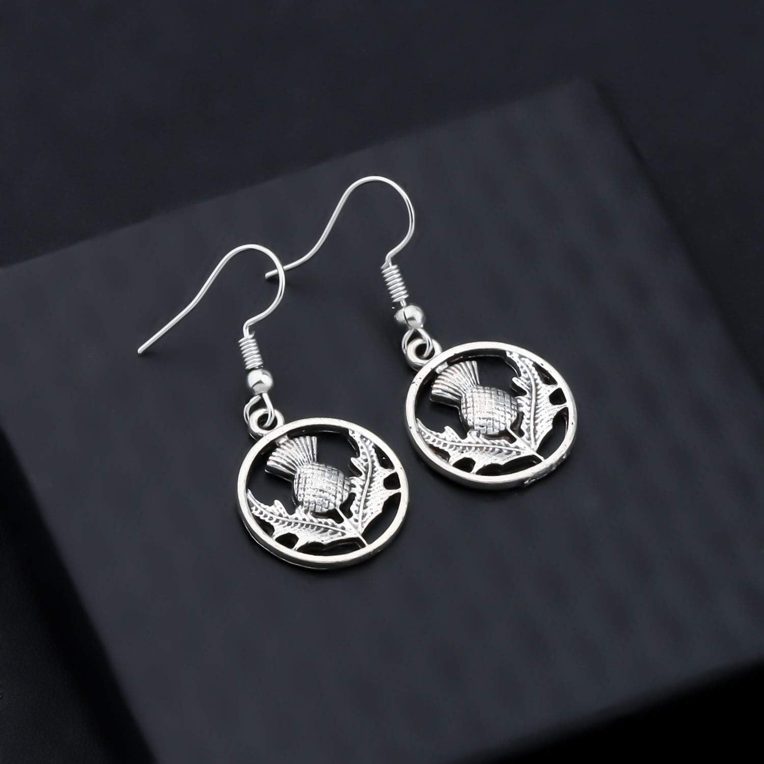 BAUNA Scotland Thistle Dangle Earrings for Women Sassenach Scottish Jewelry Fans Gift (Silver) - Image 2