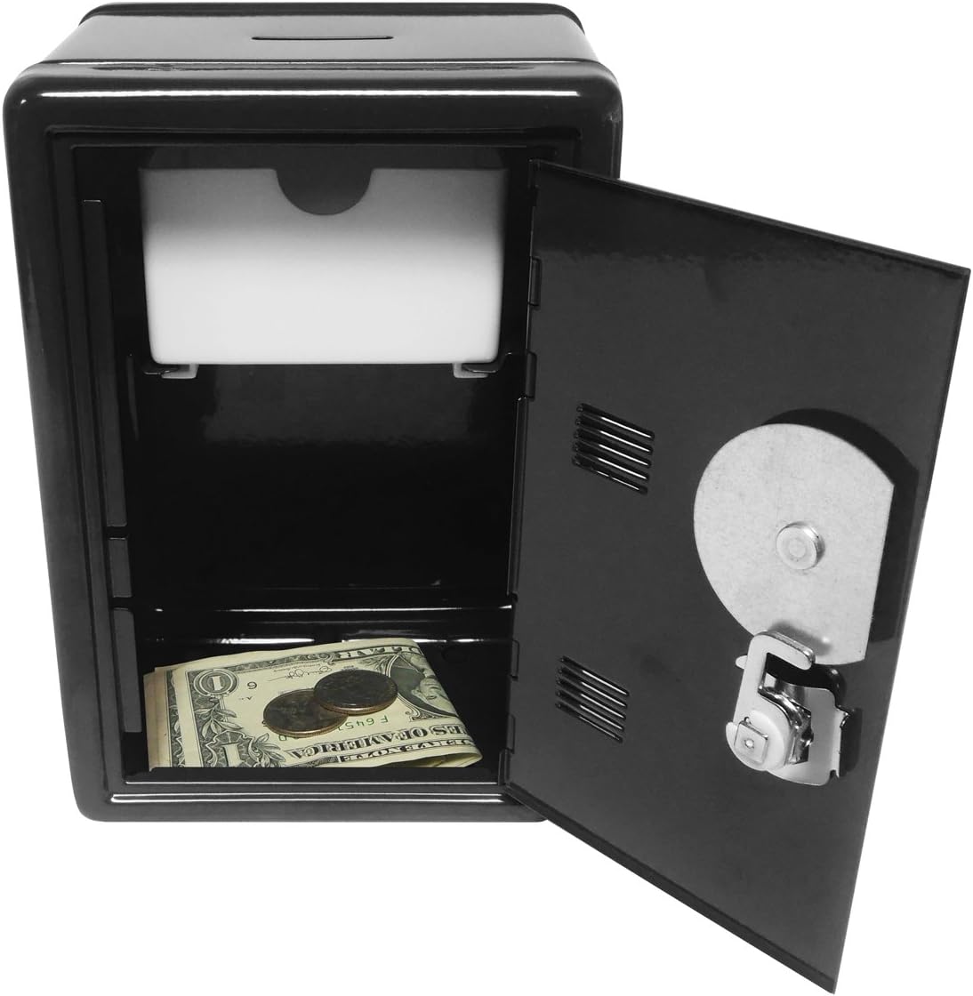 Kid's Coin Bank Locker Safe with Single Digit Combination Lock and Key - 7” High x 4” x 3.9” Black