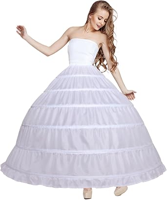 BBSET Women Puffy Crinoline Petticoat 6 Hoop 2 Tulle Layers Skirt Slips Long Underskirt for Quinceanera Wedding Bridal Dress