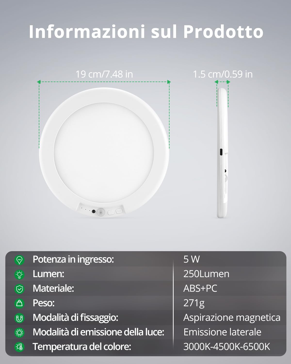 Bojim IP44 Plafoniera LED Luce Ricaricabile Bagno 6000 mAh per 85 Giorni e Sensore Movimento, Luci Senza Fili Telecomando per Garage Ripostiglio Luce Fredda Neutra e Calda in 2 Pezzi
