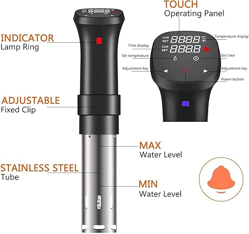 Miniatura 6 de Fityou Sous Vide Cooker 1100W, circulador de inmersión térmica con receta y abrazadera ajustable, calentador Sous Vide con temperatura precisa y