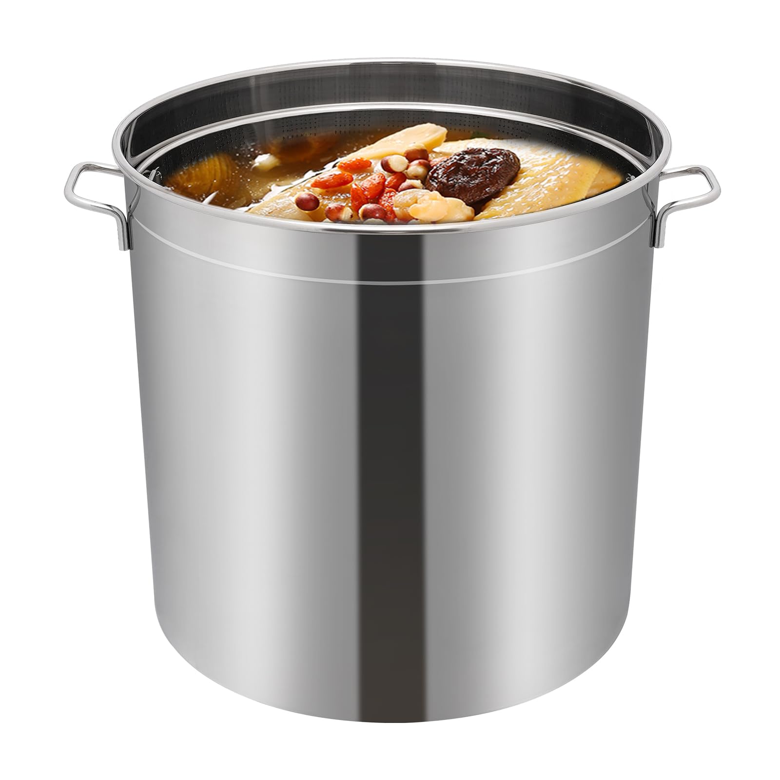 Olla de 100 L con tapa de acero inoxidable 49,5 x 49,5 x 50 cm con tapa y cesta, olla para cocinar al vapor, cocinar, freír