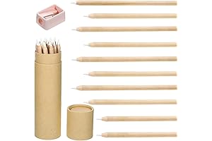 Wooden White Chalk Pencils with Sharpener and Kraft Paper Pen Container