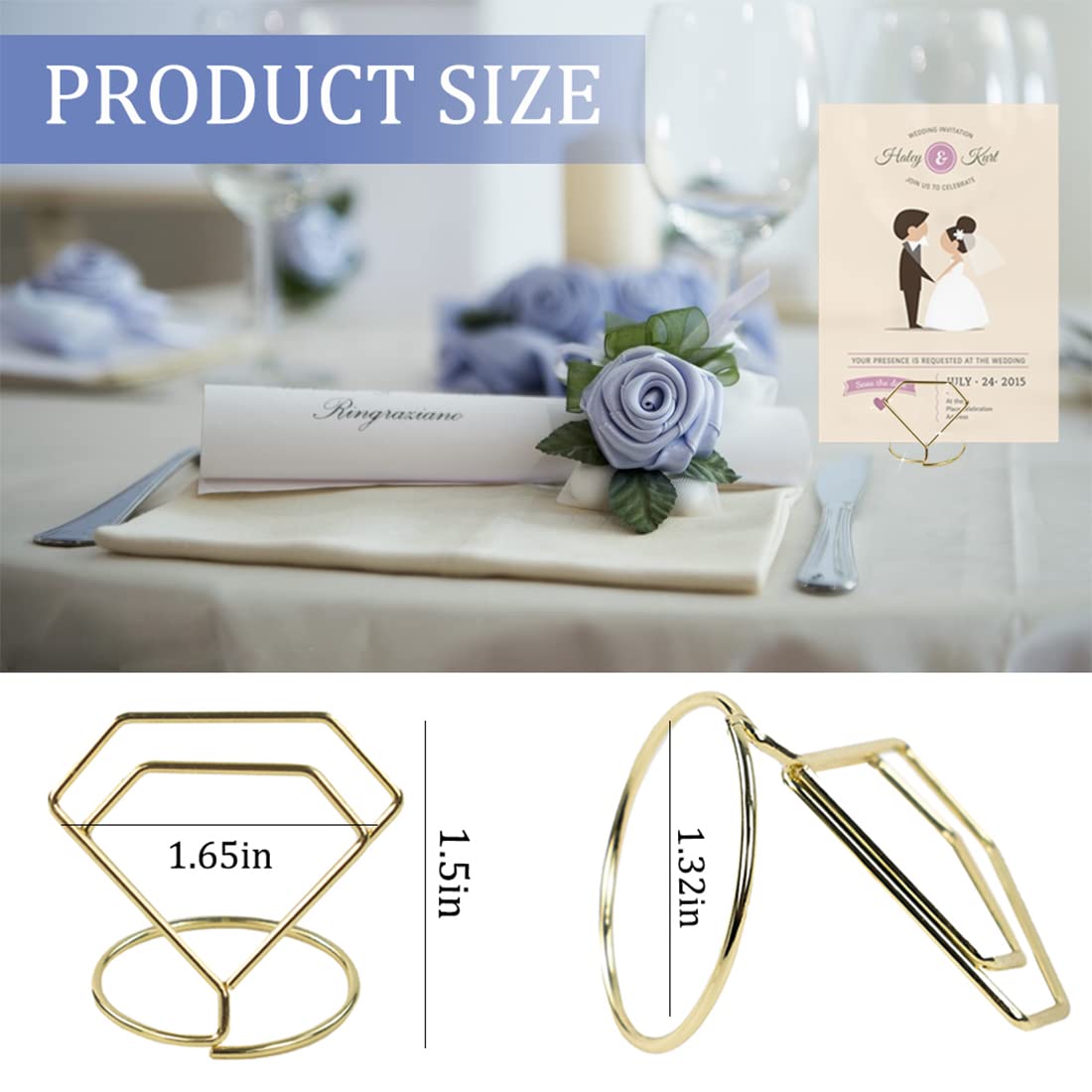 30 Stück Mini-Tischkartenhalter, Hochzeitstisch, Namenskartenhalter, Menü-Memo-Clips, Metall-Foto-Clip-Halter für Lebensmittelschilder, Notizen, Fotos, Hochzeit, Jubiläumsfeier. (Diamant)