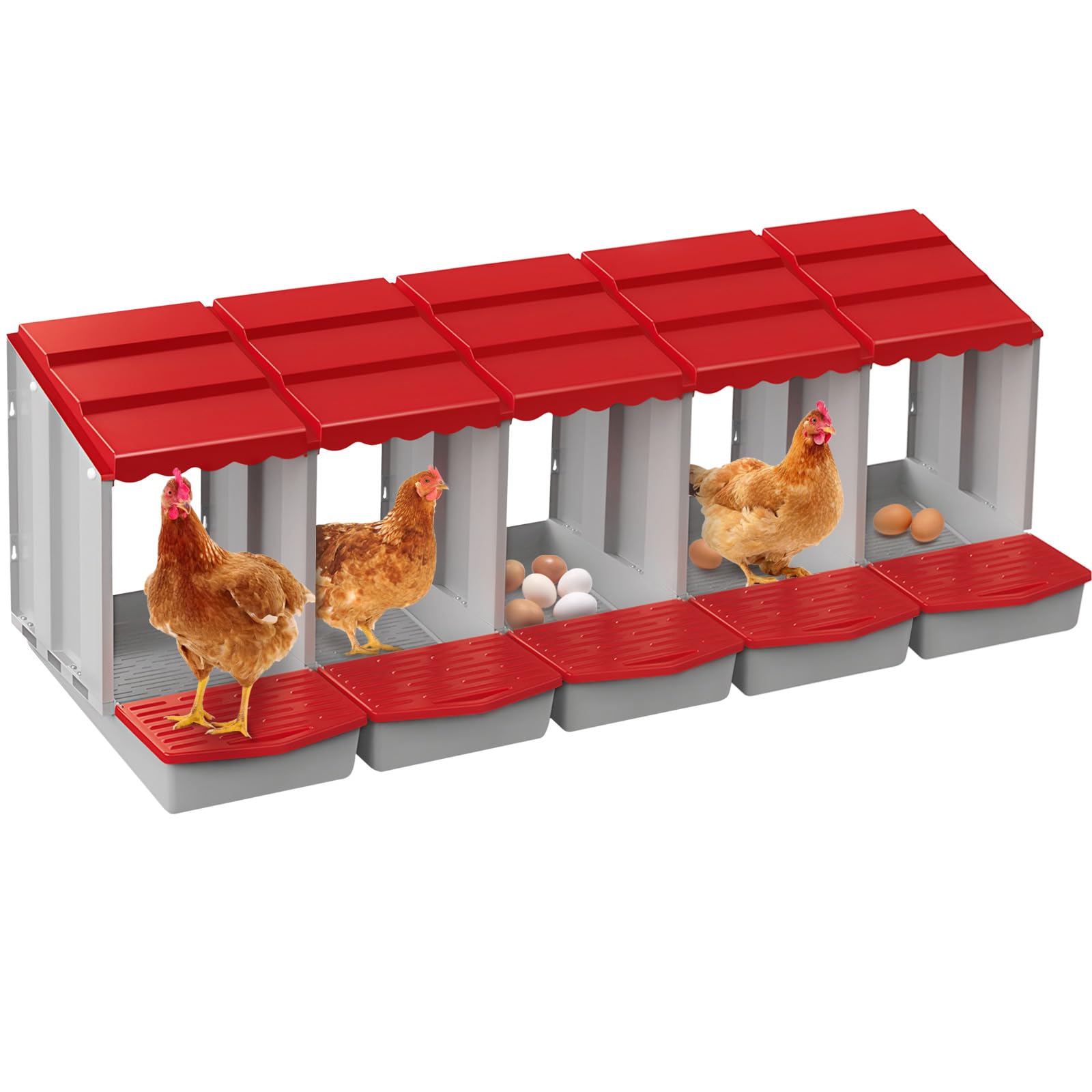 Chicken Nesting Boxes,5 Hole Nesting Box for Chicken Coop, Rolling Egg Collection and Protection Nesting Boxes