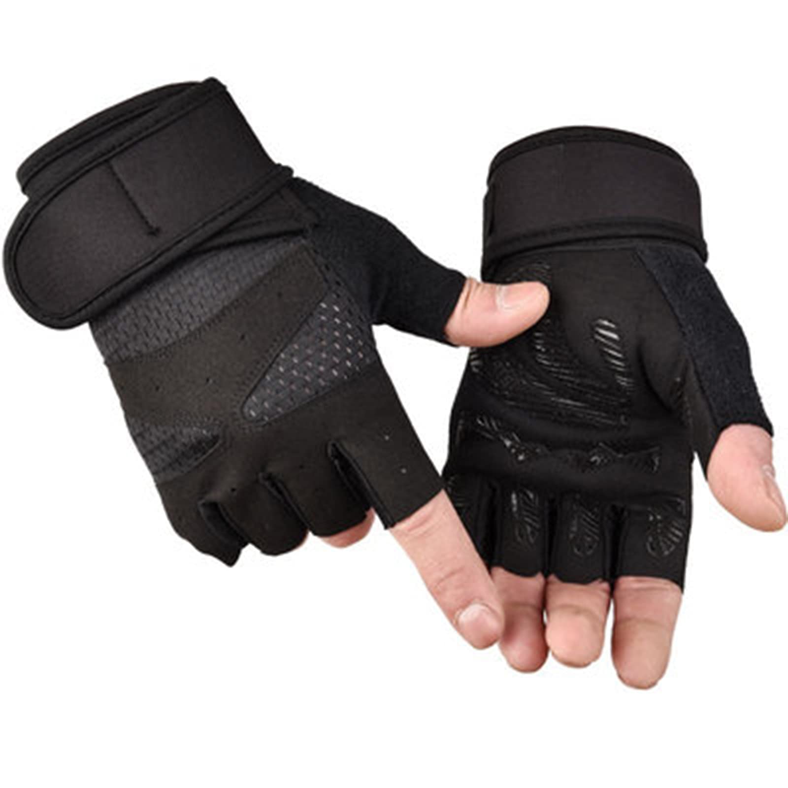 Guanti da guida senza dita, Guanti sportivi, Guanti mezze dita, Guanti for sollevamento pesi for donne e uomini Guanti fitness da allenamento Guanti traspiranti con protezione mezze dita(Black,L)