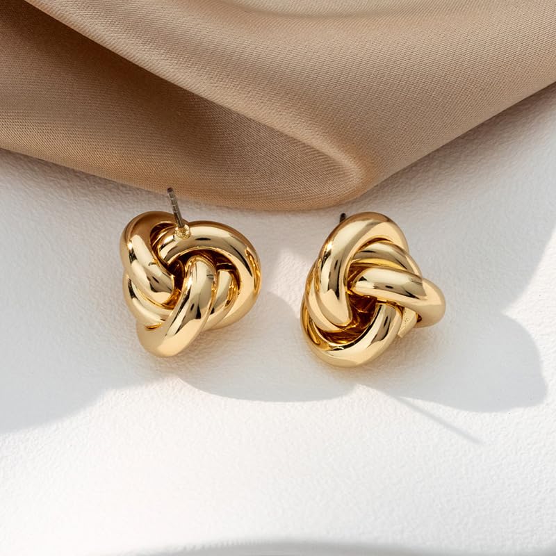 Gold Plated Knot Stud Earrings, Classic Love Knot Design, Fashion Statement Jewelry4