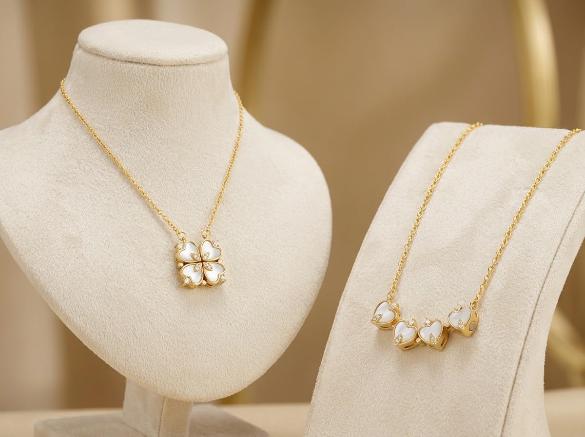 Dainty Gold Necklace for Women, Dainty Heart Clover Pendant Jewelry, 18K Plated Stainless Steel, Elegant Gold Jewelry for Women with Crystal Accents, Versatile Heart Necklace, Gift for Her - Image 6