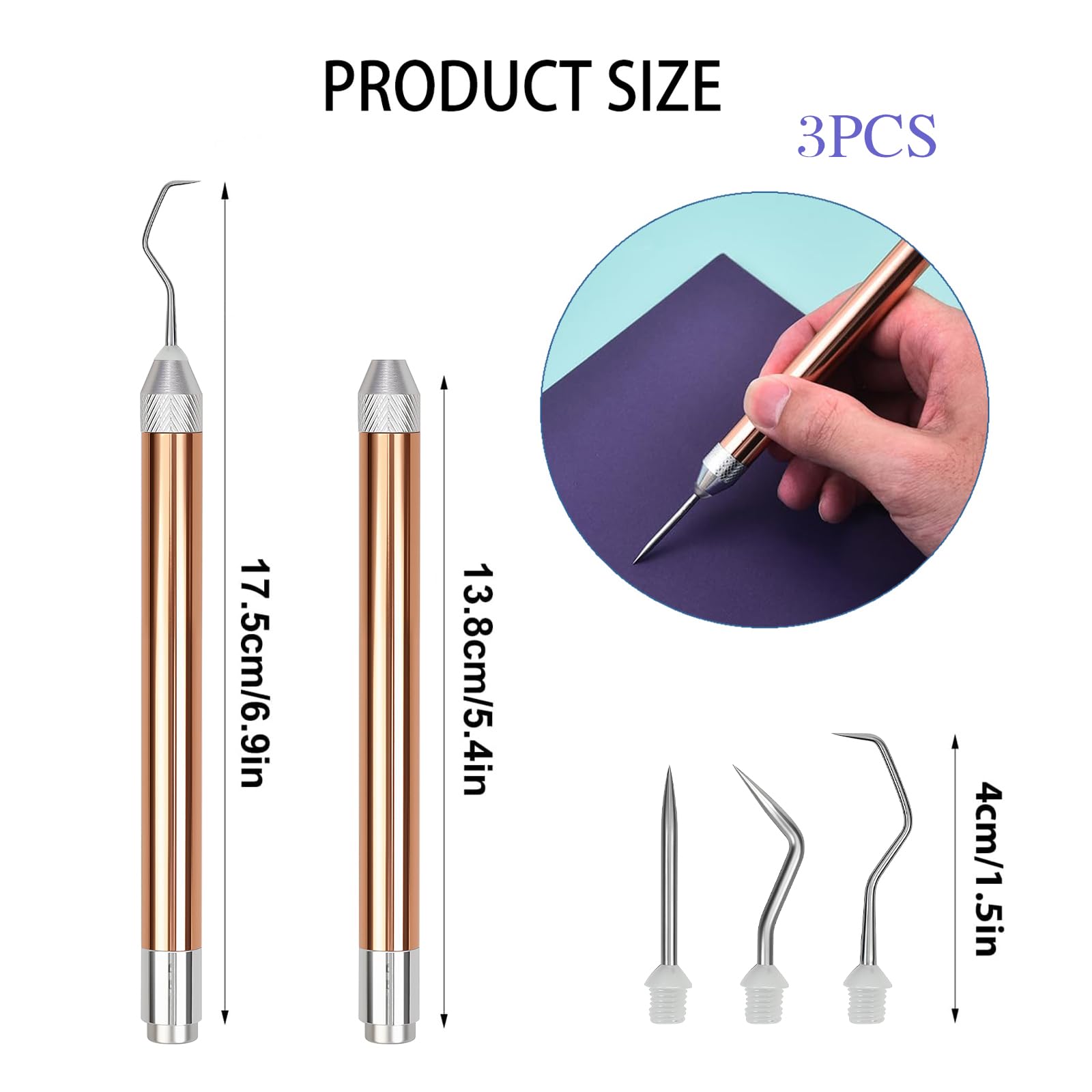 3PCS LED Weeding Tools for Vinyl with Light with Pin and Hook Lighted Pin Pen Weeding Tool for Removing Iron on Tiny Vinyl Paper Silhouette Cutting Machines Supply (Rose Gold) (3PCS-Rose Gold)