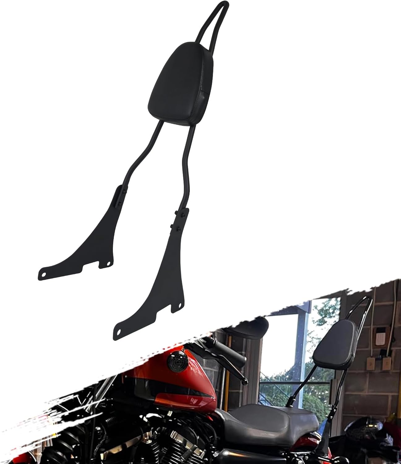 Motorcycle Detachable Rear Sissy Bar Backrest with PU Leather Passenger Cushion Pad Fit For Harley Sportster XL883 XL1200 48 SuperLow 2004–2022