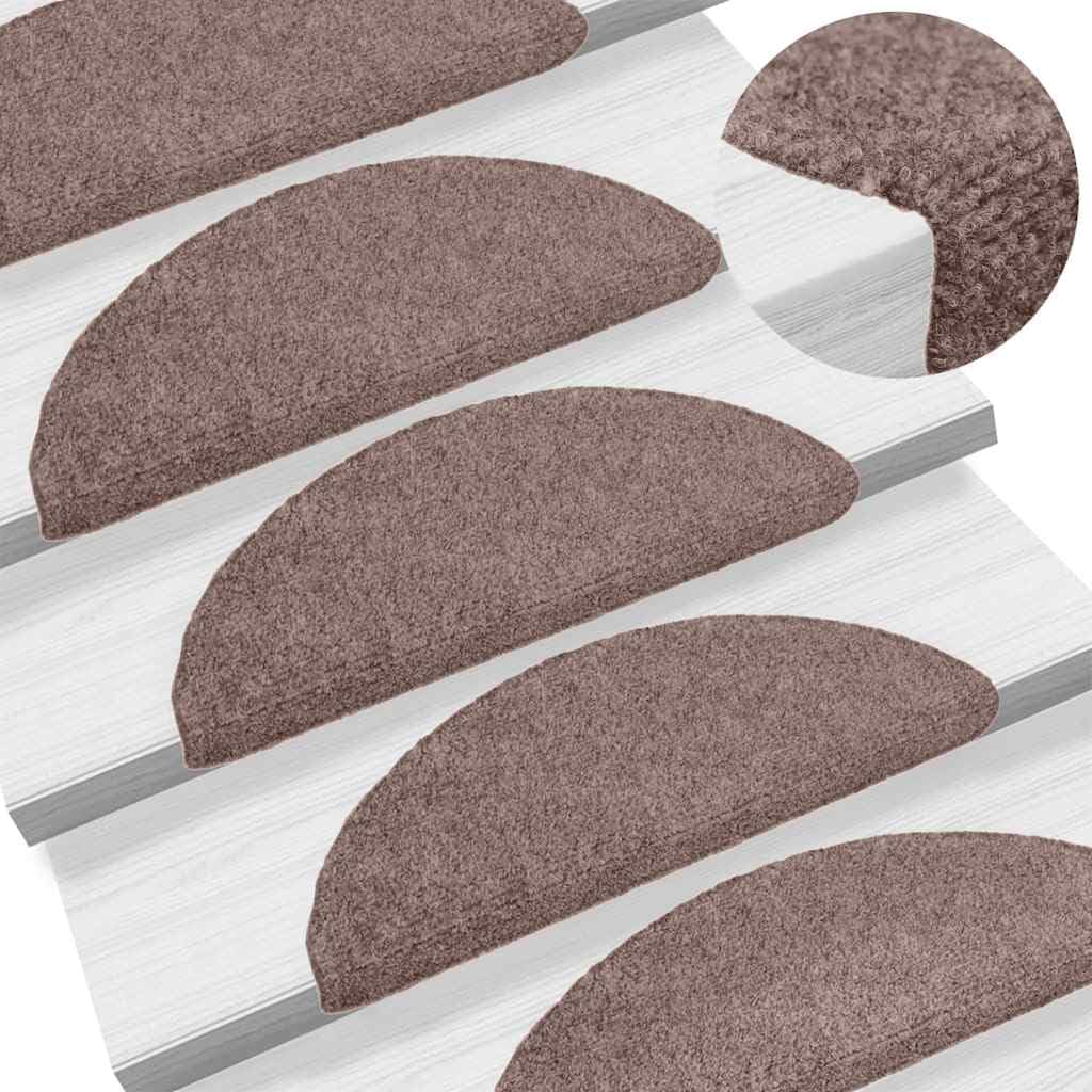 Lot de 5 tapis d'escalier autocollants, 56 x 17 x 3 cm, marron clair, semi-circulaire, en non-tissé aiguilleté, antidérapant et lavable, tapis d'escalier pour bois, avec protection contre les