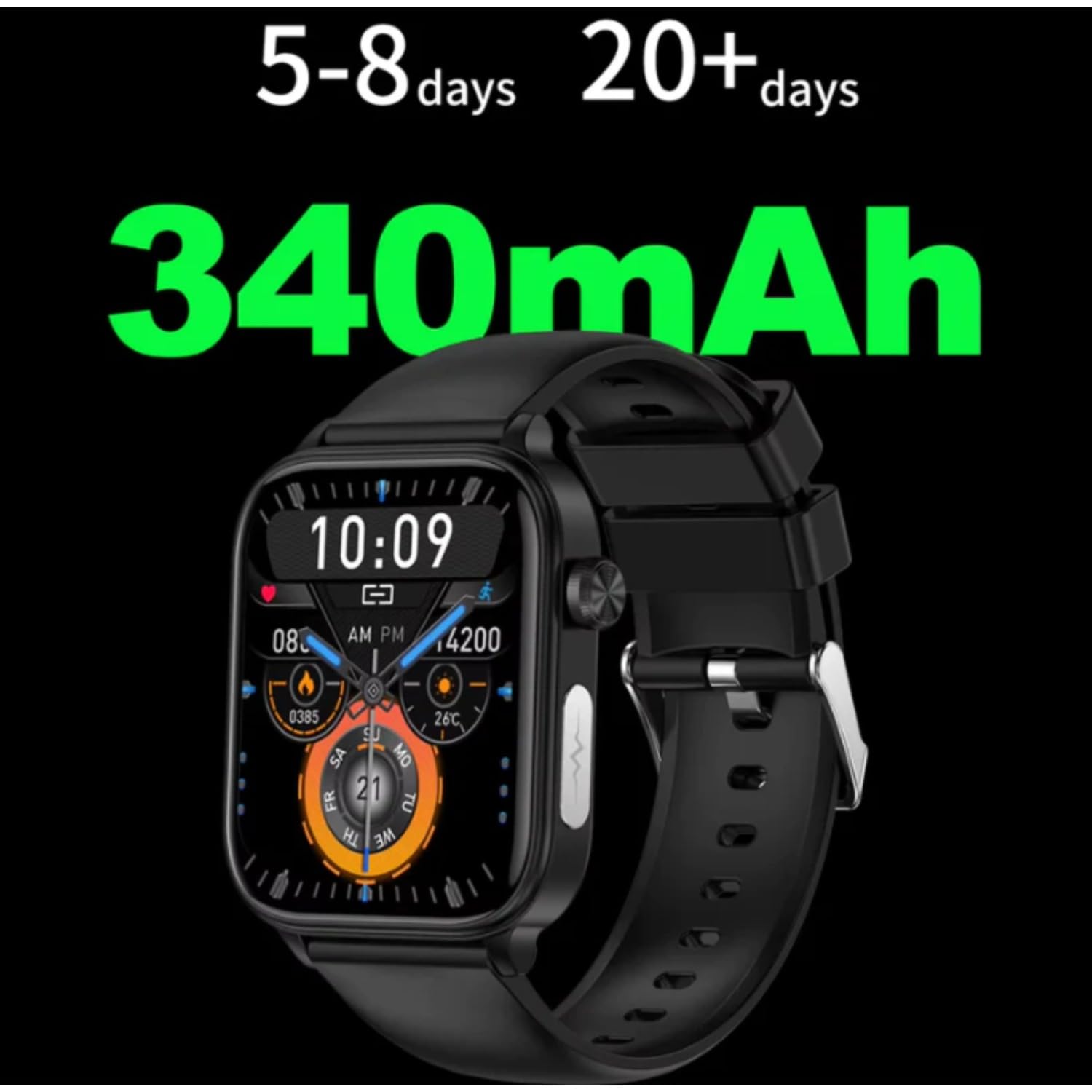GlucoCare SOS Smartwatch für Männer & Frauen (Schwarz) | Automatischer Sturzerkennung, 24/7 Gesundheitsüberwachung und Aktivitäts-Tracking für Senioren