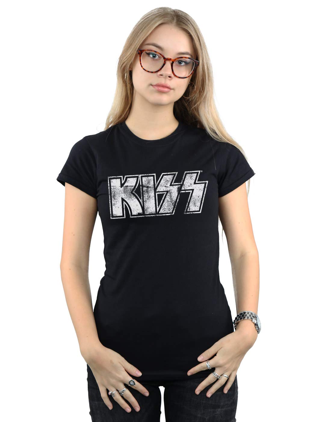 Absolute Cult Women's Black Kiss Vintage Logo T-Shirt XX-Large