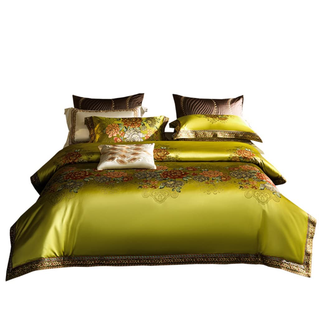 Gelbe Baumwoll-Bettwäsche, Heimtextilien, Bettwäsche, bunter Jacquard, vierteiliges Villa-Set, 220 x 240 cm (D 200 x 230 cm)