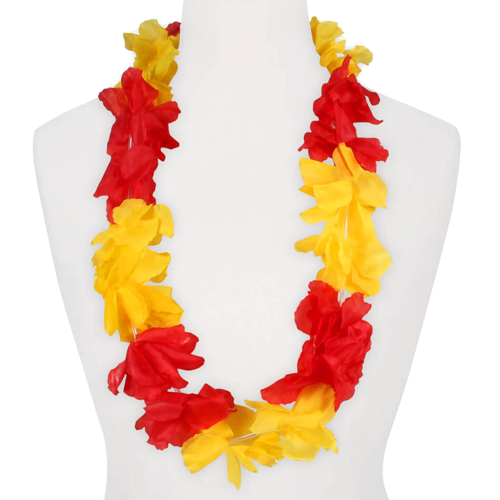 Top Ten Collier hawaïen avec motif de fleurs d'Espagne - Diamètre : 45 cm - Jaune et rouge - Longueur : 100 cm