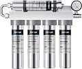 Vortopt Under Sink Water Filtration System-NSF&CEC Certified,Stainless Steel Water Filter, Real-time Pressure Gauge,0.01?m Kitchen Undersink Water Filtration,Retain Beneficial Minerals,U1(5 Filters)