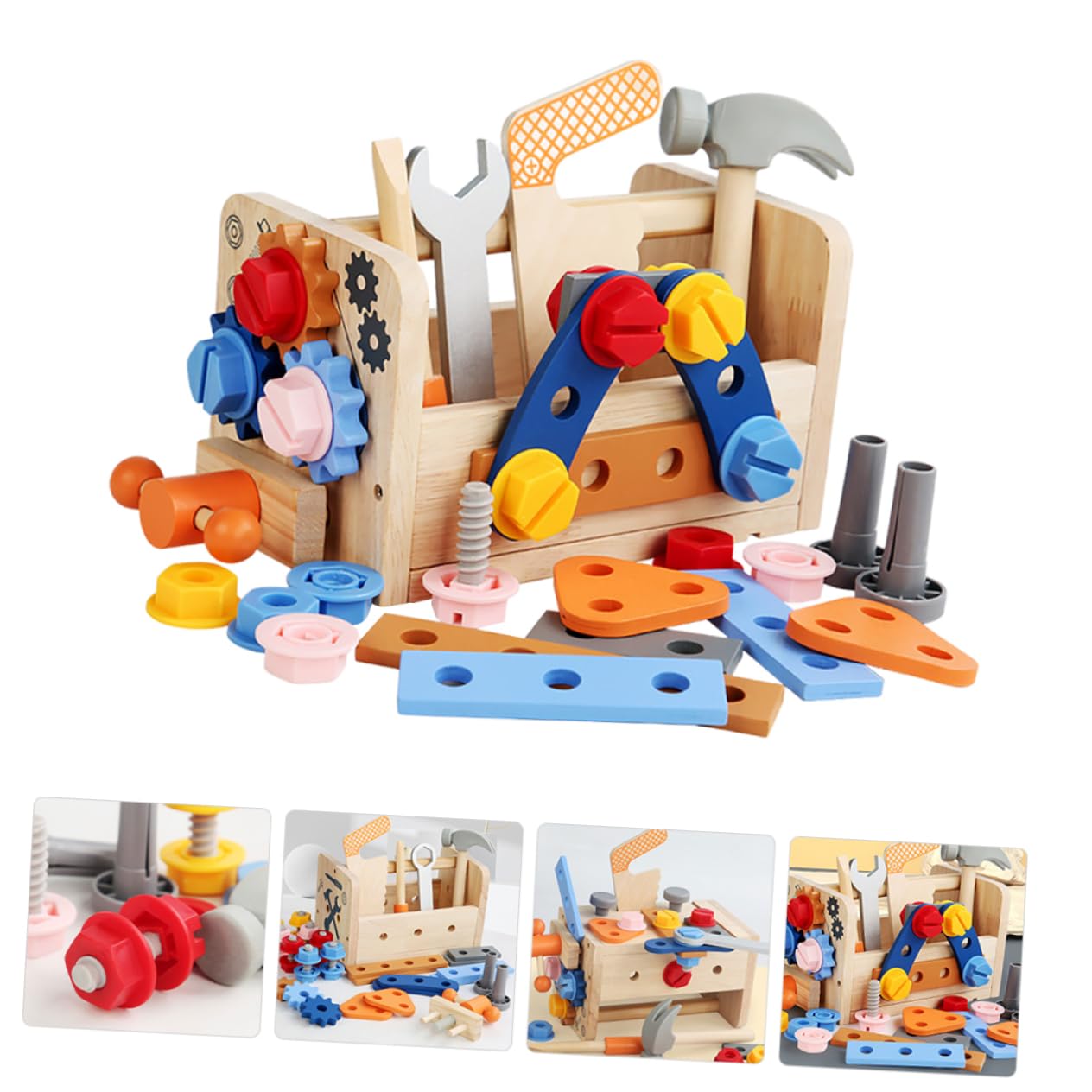 Beaupretty Herramientas Infantiles de Madera Educativo para Niñas Juguete de Construcción Práctico y Portátil para Desarrollo Cognitivo y Coordinación Mano Incluye Accesorios Seguros y