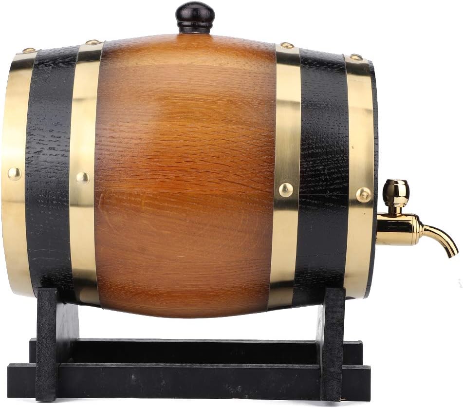 3L Whiskey Barrel Dispenser Large Capacity Oak Wood Aging Barrels Retro Red Wine Barrel Bucket Keg Storage Container with Bracket Faucet,for Wine Brandy Whiskey Tequila(11.8 x 7.5 x 9.8 inch)