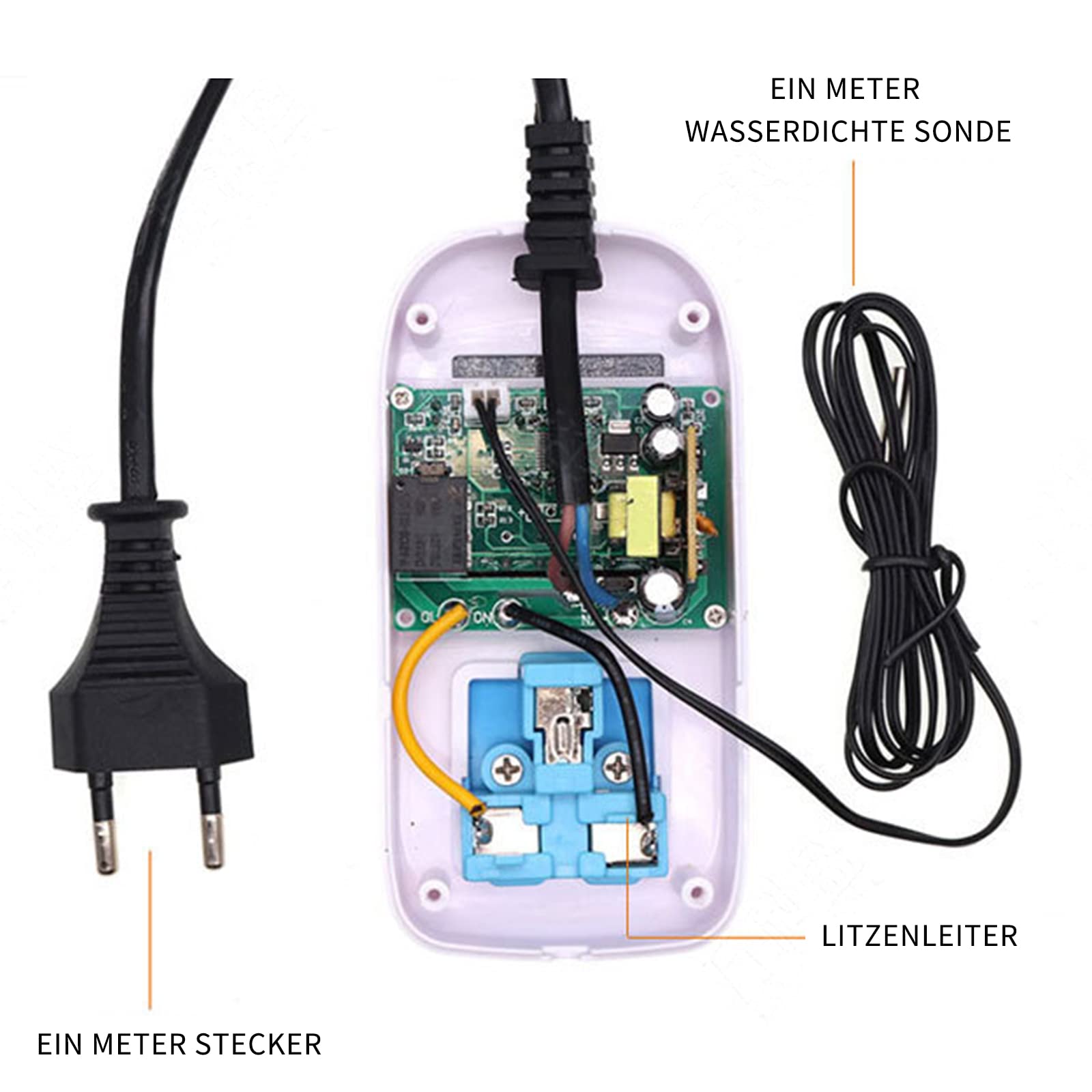 CAM2 Thermostat Steckdose Digital Temperatur Steuerung Steckdosen mit NTC Sensor Digitaler Temperaturregler für Gewächshaus Terrarium Reptilie